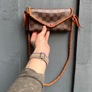 Louis Vuitton Damier Ebene Boho Custom Wallet on Chain Removable Leather Strap